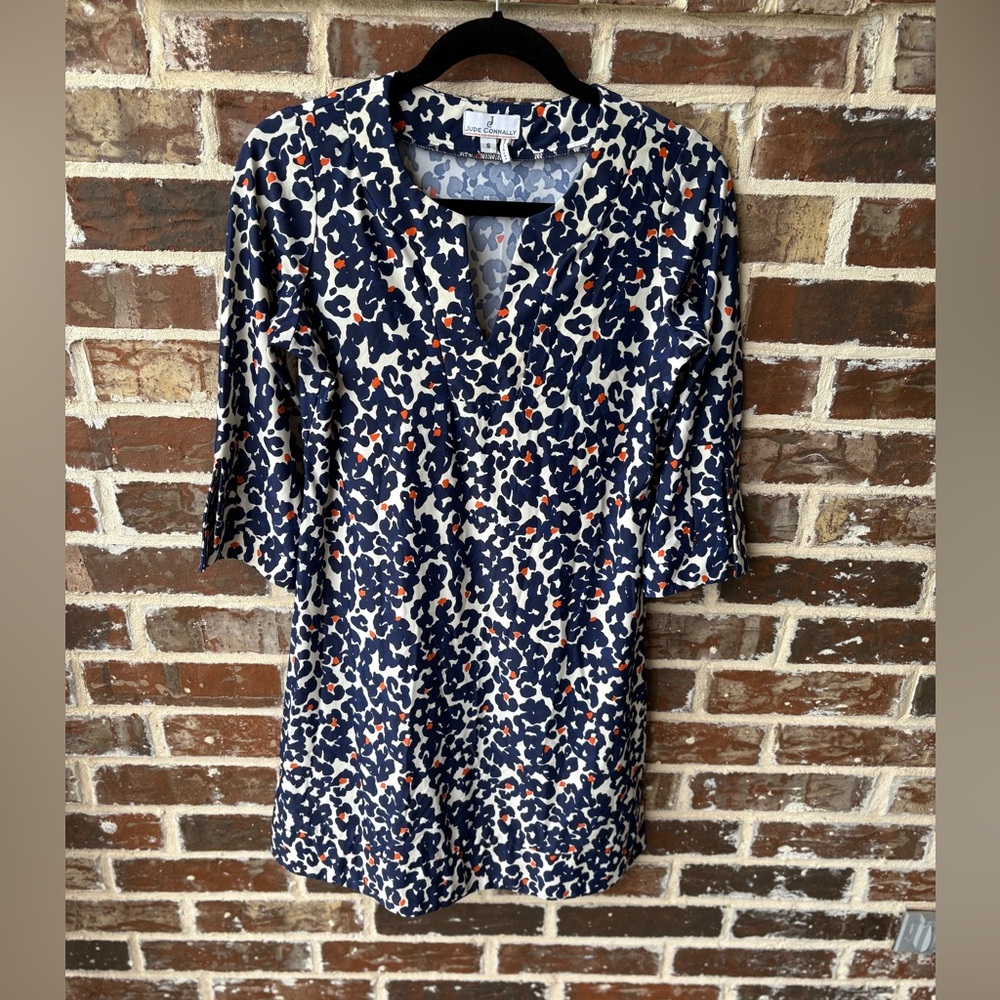 Jude Connally Animal Print Megan Dress Size Small Blue Cream - Picture 10 of 11